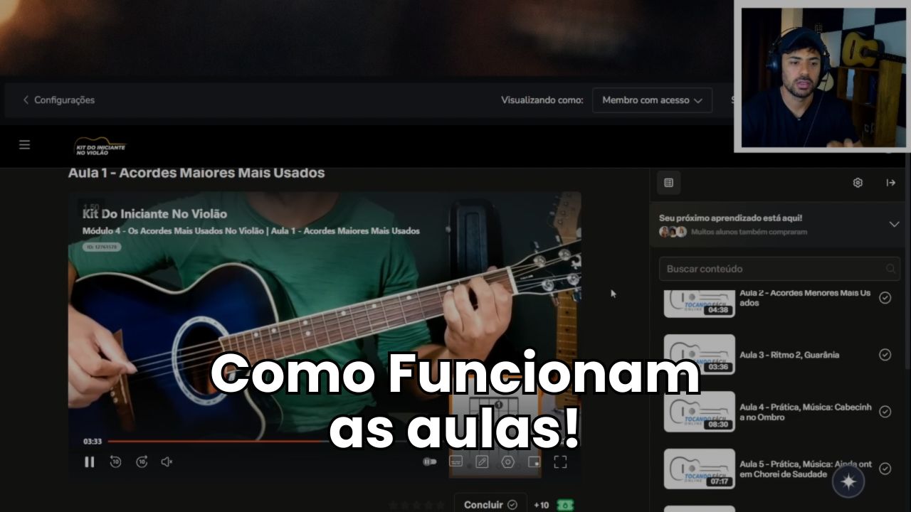 Vídeo mostrando a plataforma de aulas por dentro